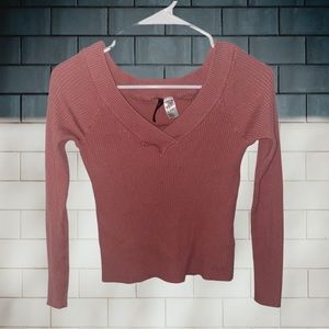 Womens fitted fibbed stretch sweater womens mauve rose pink sweater fall winter